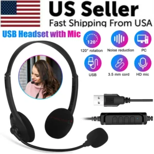 USB Headset Headphone With Microphone Noise Cancelling